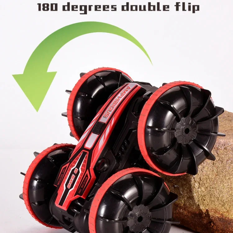 2.4G Amphibious Stunt Remote Control Car Double-sided Rolling Driving Children Electric Toys, Red, Green