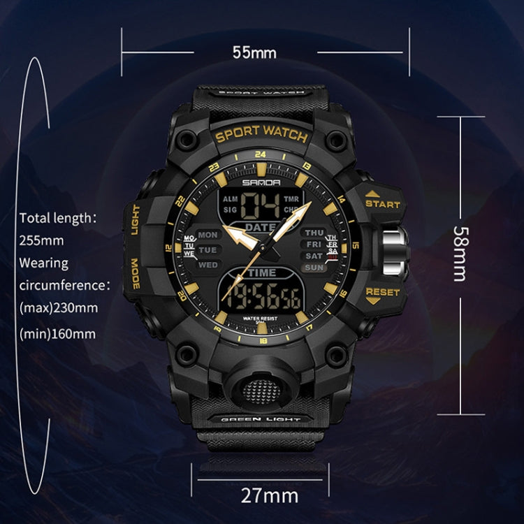 SANDA Green Light Alarm Clock Multifunctional Waterproof Shockproof Transparent Watch