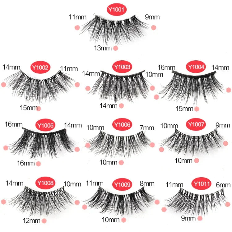 10pairs /Box Half False Eyelashes With Transparent Stems Natura Extension Lashes, Y1001, Y1002, Y1003, Y1004, Y1005, Y1006, Y1007, Y1008, Y1009, Y1011