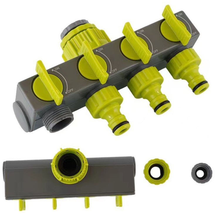 Garden Lawn Watering EU Threaded Faucet One Input Four Output Valve Diverter, Green And Gray