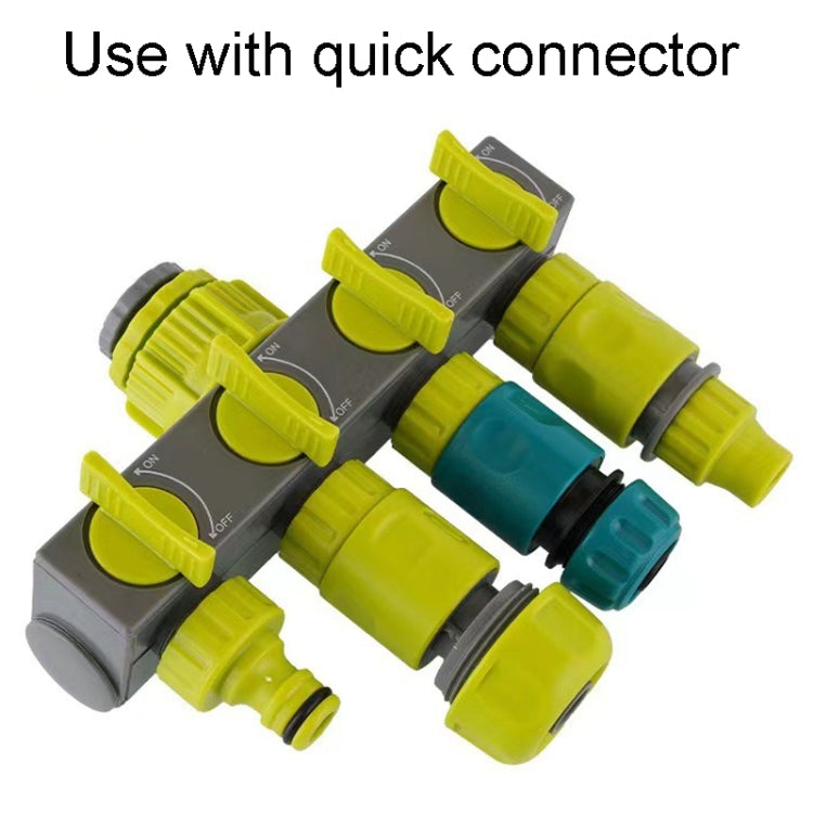 Garden Lawn Watering EU Threaded Faucet One Input Four Output Valve Diverter, Green And Gray