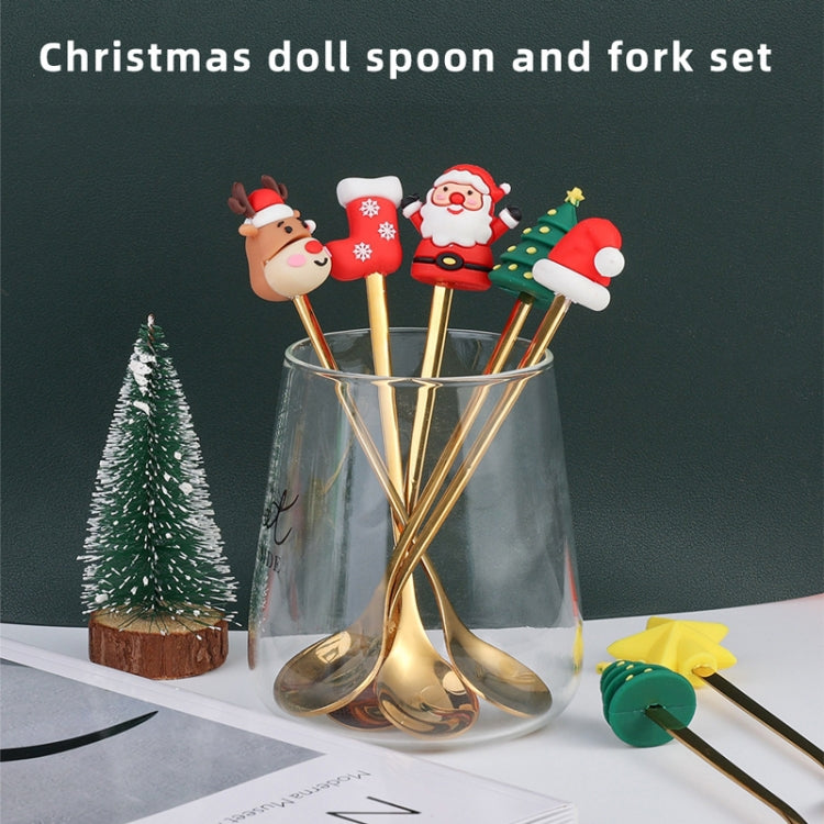 4pcs /Pack Christmas Cartoon Doll Stainless Steel Tableware, D Spoon