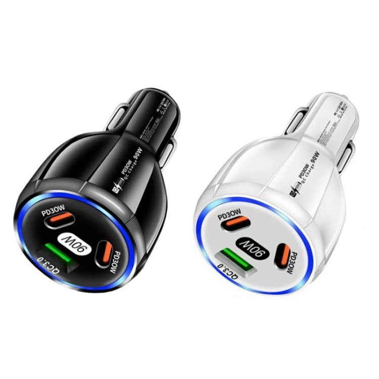 90W Super Fast Charging USB-C Car Charger Dual PD 30W+QC3.0 Charging Station, Black, White