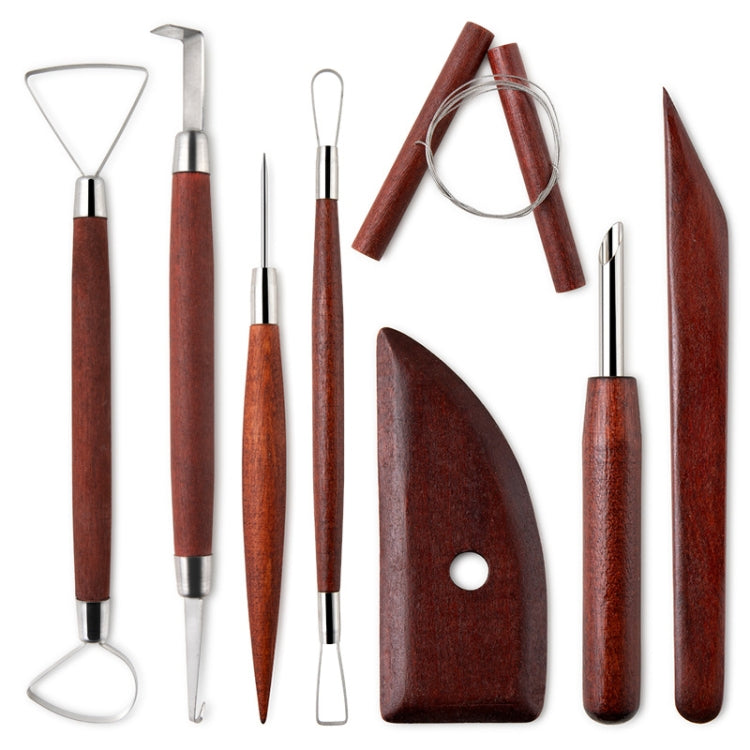 8-in-1 Wooden Handle Pottery Clay Tool set Ceramic Trimming Carving Knife, Dark Wooden Color