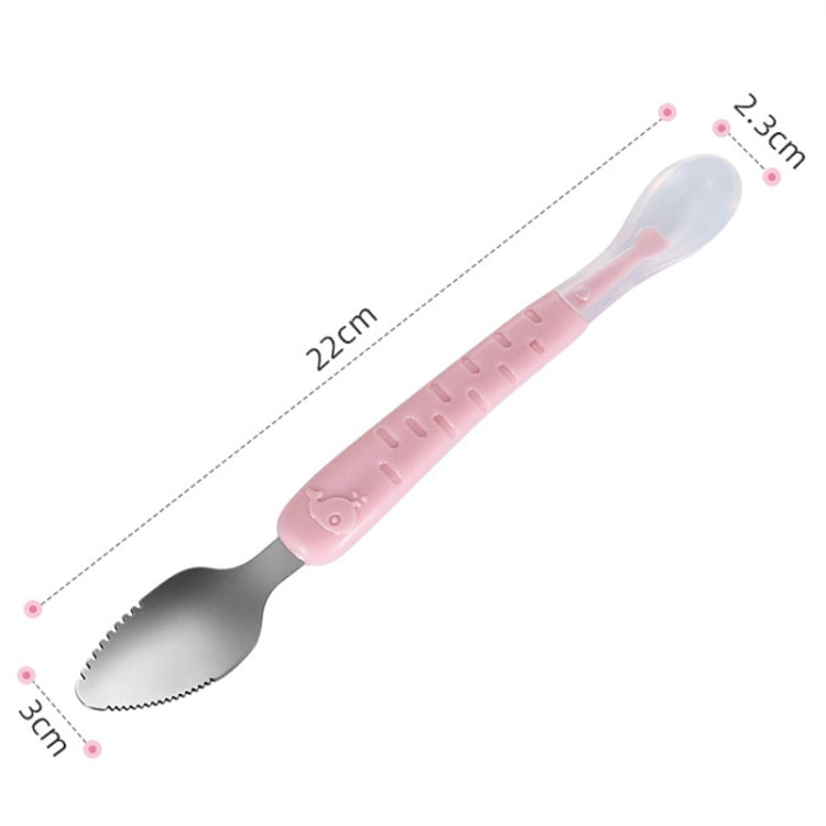 Baby Fruit Double-Ended Scraping Spoon 304 Stainless Steel Silicone Soft Spoon, Pink, Blue, Blue With Storage Box, Pink With Storage Box