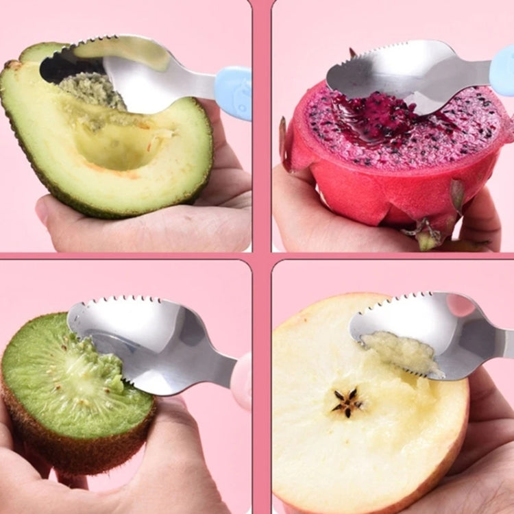 Baby Fruit Double-Ended Scraping Spoon 304 Stainless Steel Silicone Soft Spoon, Pink, Blue, Blue With Storage Box, Pink With Storage Box