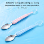 Baby Fruit Double-Ended Scraping Spoon 304 Stainless Steel Silicone Soft Spoon, Pink, Blue, Blue With Storage Box, Pink With Storage Box
