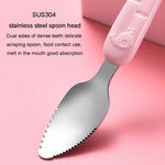 Baby Fruit Double-Ended Scraping Spoon 304 Stainless Steel Silicone Soft Spoon, Pink, Blue, Blue With Storage Box, Pink With Storage Box