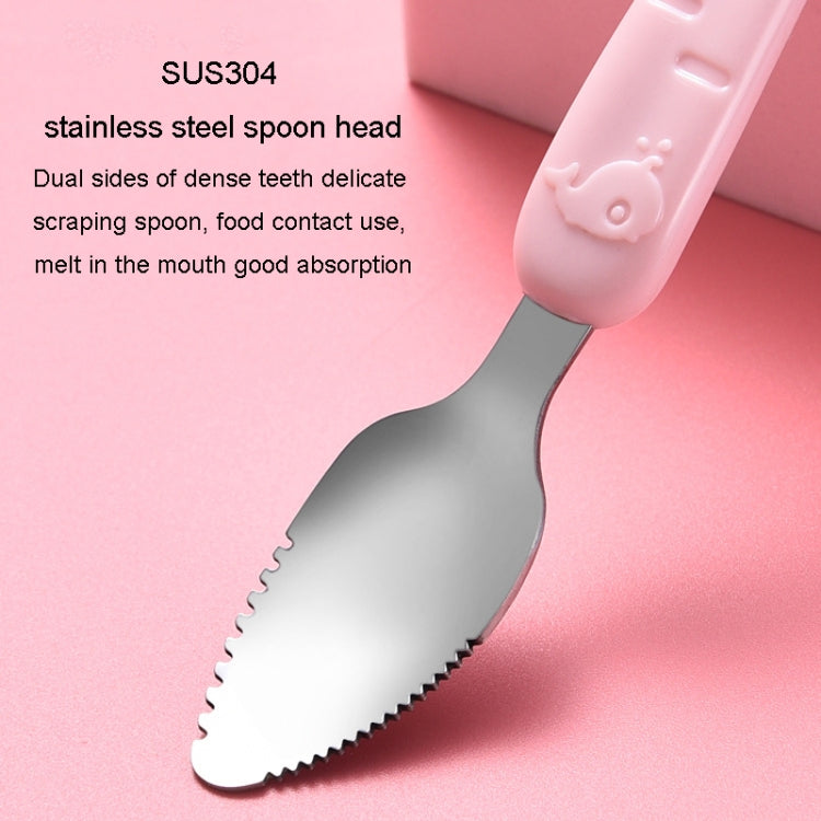 Baby Fruit Double-Ended Scraping Spoon 304 Stainless Steel Silicone Soft Spoon, Pink, Blue, Blue With Storage Box, Pink With Storage Box