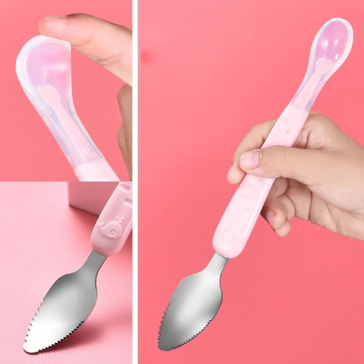 Baby Fruit Double-Ended Scraping Spoon 304 Stainless Steel Silicone Soft Spoon, Pink, Blue, Blue With Storage Box, Pink With Storage Box