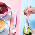 Baby Fruit Double-Ended Scraping Spoon 304 Stainless Steel Silicone Soft Spoon, Pink, Blue, Blue With Storage Box, Pink With Storage Box