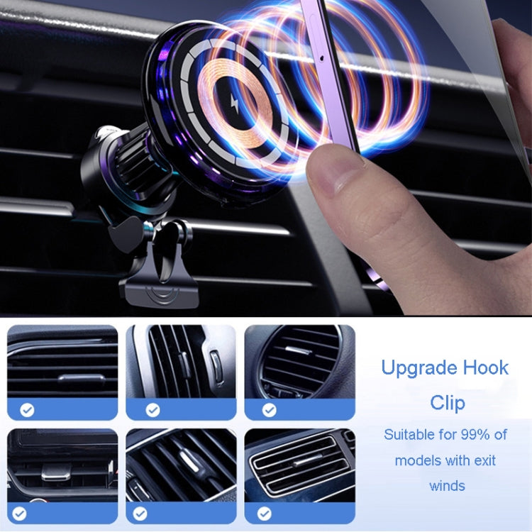 For iPhone Magsafe Magnetic Car Wireless Charger Phone Holder Light Emitting Wireless Charger, Ice Blue Breathe Light, Pickup RGB Light