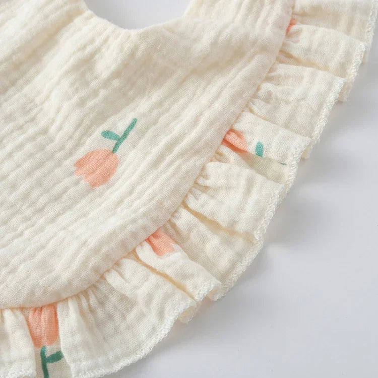 Baby Feeding Bib Ruffle Infants Saliva Towel Soft Cotton Burp Cloth, Yellow Lemon, Rabbit, Yellow Orange, Peach Heart, Mushroom Rabbit, Leaf Fruit, Little Pink Rabbit, Love, Dutch Flower, Floral, Pink Rose, Squirrel, Rainbow, Little Tiger              ...
