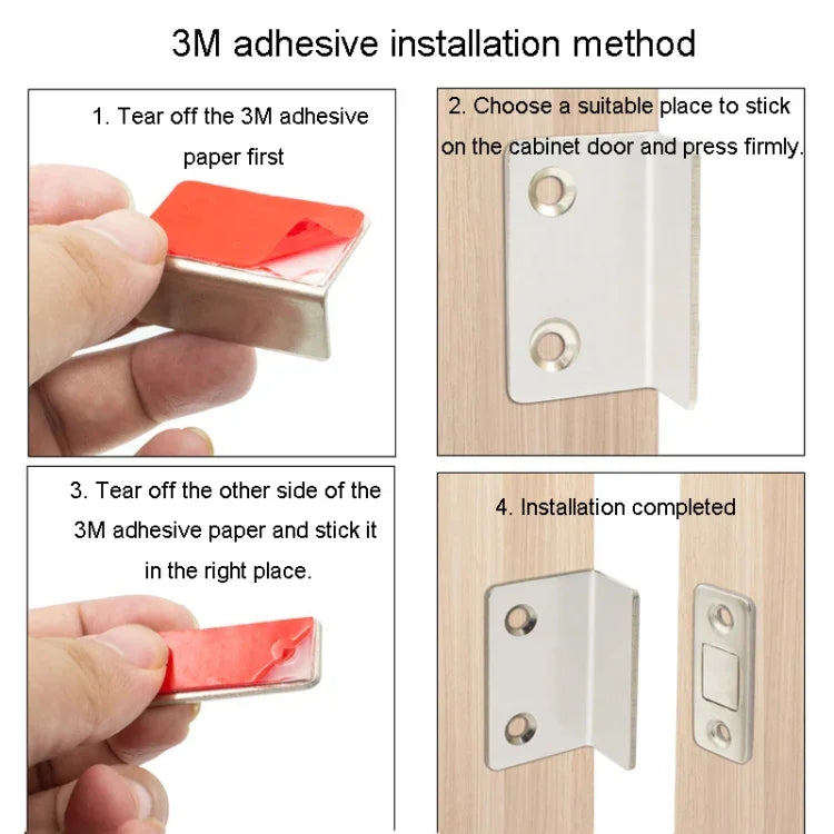 90 Degree No-Punch Invisible Door Suction Thin Section Wardrobe Sliding Door Magnetic Suction, Silver, Black