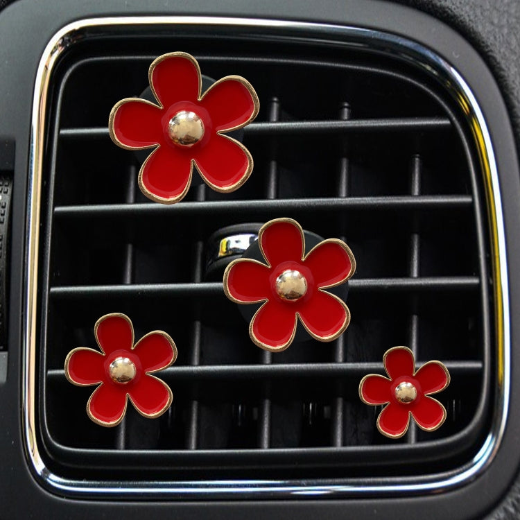 4pcs/set Small Chrysanthemum Perfume Alloy Jewelry Car Air Outlet Decoration Clip, White, Black, Red, Blue