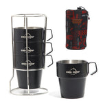 COOL CAMP CF-519 Outdoor Camping 304 Stainless Steel Coffee Cup Thermal Insulation Anti-Scald Double Vacuum Mugs, 4 In 1 Set