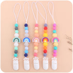 Baby Anti-drop Chain Pacifier Clips Silicone Rainbow Beads Dummy Holder Nipple Clip, Rainbow Pink, Rainbow Blue, Rainbow Purple