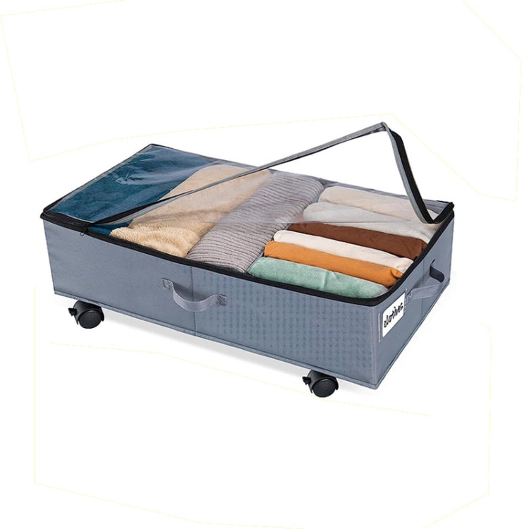 Foldable Under Bed Clothes Shoes Storage Bins with Wheels & Handles, Transparent Cover Gray 78x38x16cm