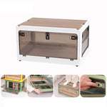 Folding Plastic Storage Box Stackable Storage Organizer with Wheels, White  37 x 26.5 x 22 cm, Yellow  37 x 26.5 x 22 cm, Green  37 x 26.5 x 22 cm, White Wooden Lid  37 x 26.5 x 22 cm, Yellow Wooden Lid  37 x 26.5 x 22 cm