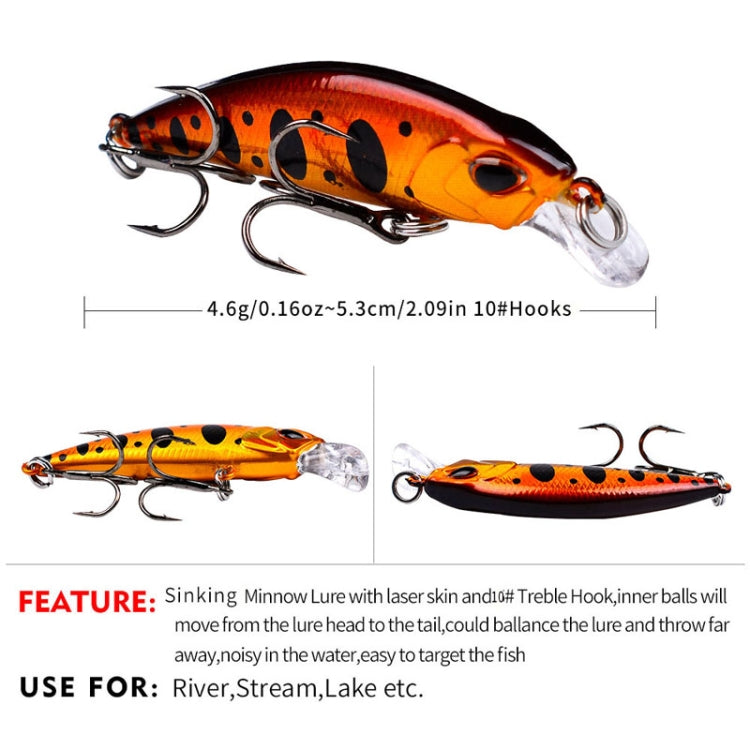 5.3cm 4.6g Sinking Minnow Lure Long Casting Bionic Plastic Hard Bait Fishing Tackle, PROBEROS DW577 8003 Hook, PROBEROS DW578 Ordinary Hook