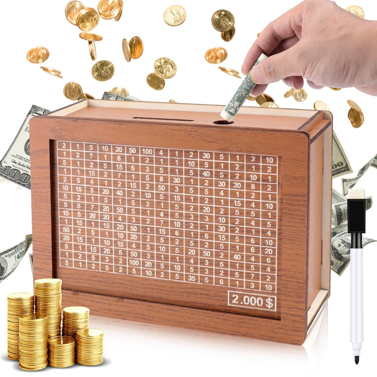 Wooden Money Box Piggy Bank With Counter Home Library Decoration, Light Brown 1000 Euros, Light Brown 2000 Euros, Light Brown 3000 Euros, Light Brown 5000 Euros, Light Brown 10,000 Euros, Dark Brown 1000 Euros, Dark Brown 2000 Euros, Dark Brown 3000 Eu...