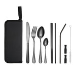 Portable Stainless Steel Cutlery Set Outdoor Picnic Knife And Fork Tool With Storage Bag, A Model Silver, A Model Gold, A Model Black, B Model Silver, B Model Gold, B Model Black, C Model Silver, C Model Black