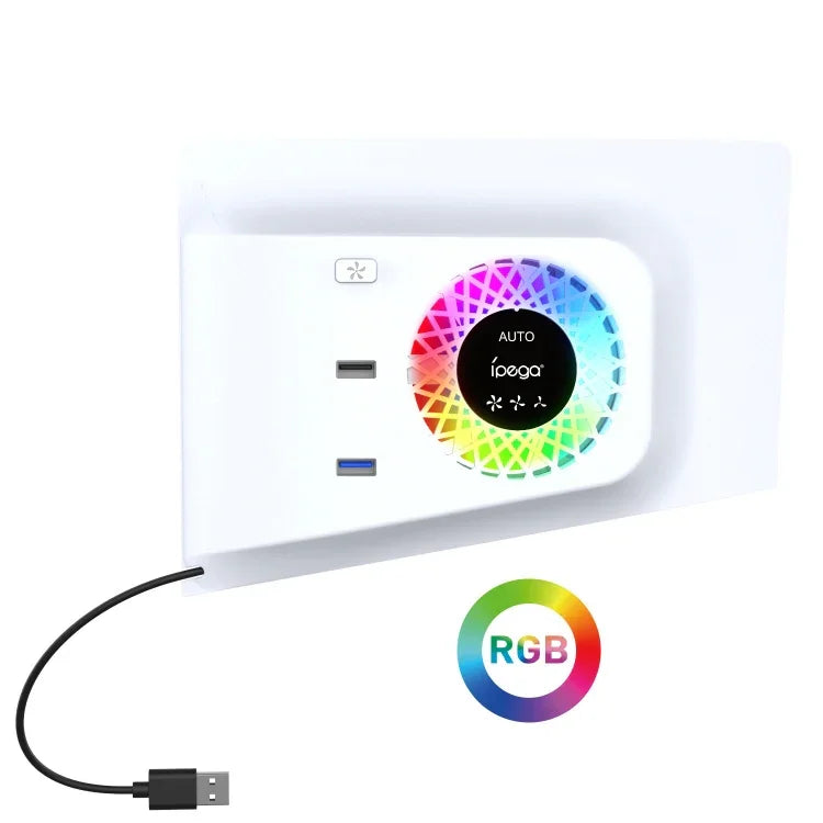 For PS5 Slim ipega PG-P5S019 Temperature Control Cooling Fan Face Cover Cooler + USB HUB with RGB Lights, ipega PG-P5S019