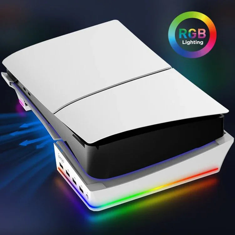 For Sony PS5 Slim IPEGA PG-P5S021 RGB Light Host Horizontal Stand With 4 USB HUBs, White
