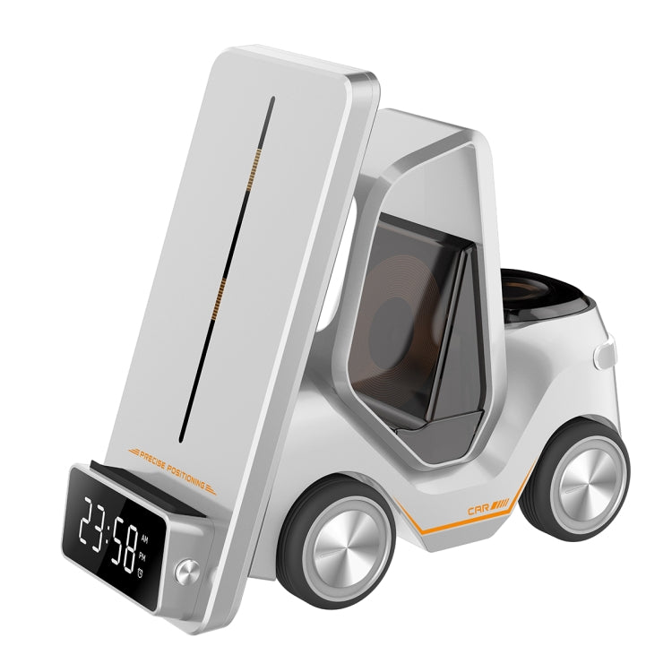 T20 5-in-1 Car-shaped Desktop Alarm Clock Wireless Charger with Atmosphere Light, White, Gray, Yellow, Orange