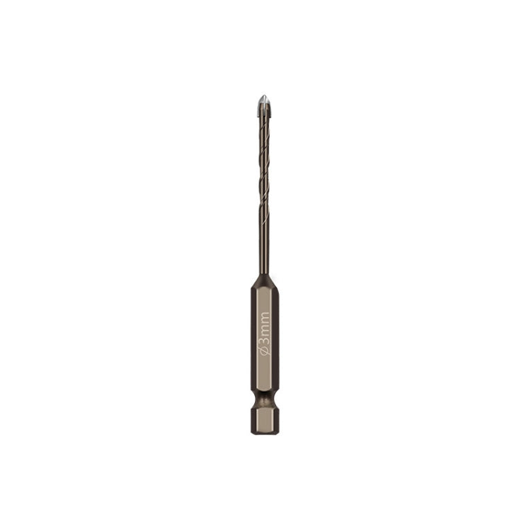 Hexagonal Shank Spiral Flute Cross Alloy Drill Bits Glass Tile Four Edge Drivers, 3mm, 4mm, 5mm, 6mm, 8mm, 10mm, 12mm