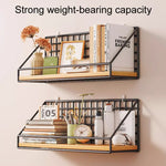 Household Large Non-Punching Organizer Wall Hanging Shelf, Black Basic Model, Black Wooden Ball With Tissue Box