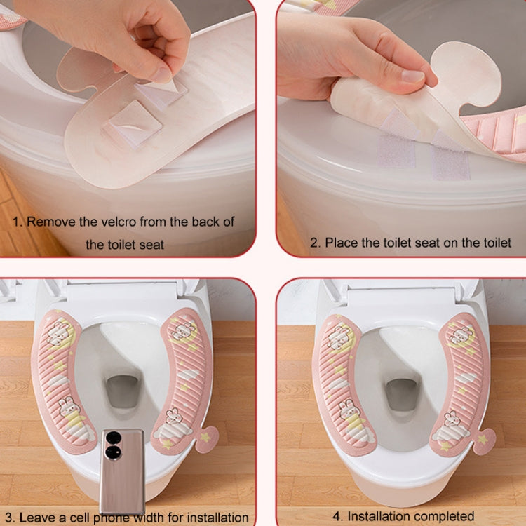 EVA Adhesive Toilet Pad Four Seasons Universal Cartoon Cute Waterproof Toilet Sticker, Gray Sunflower, Pink Moon Rabbit