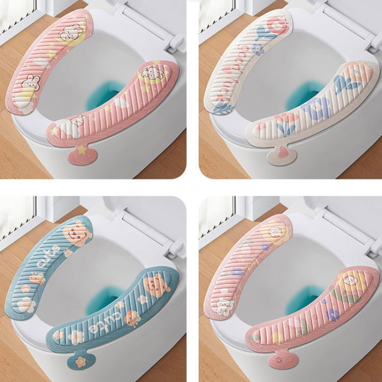 EVA Adhesive Toilet Pad Four Seasons Universal Cartoon Cute Waterproof Toilet Sticker, Gray Sunflower, Pink Moon Rabbit