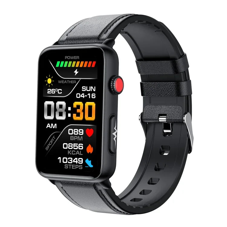 Smart Watch Ring ECG Temperature Heart Rate Blood Pressure Health Bluetooth Talking Watch, Black Silicone, Red Silicone, Blue Silicone, Black Leather, Brown Leather