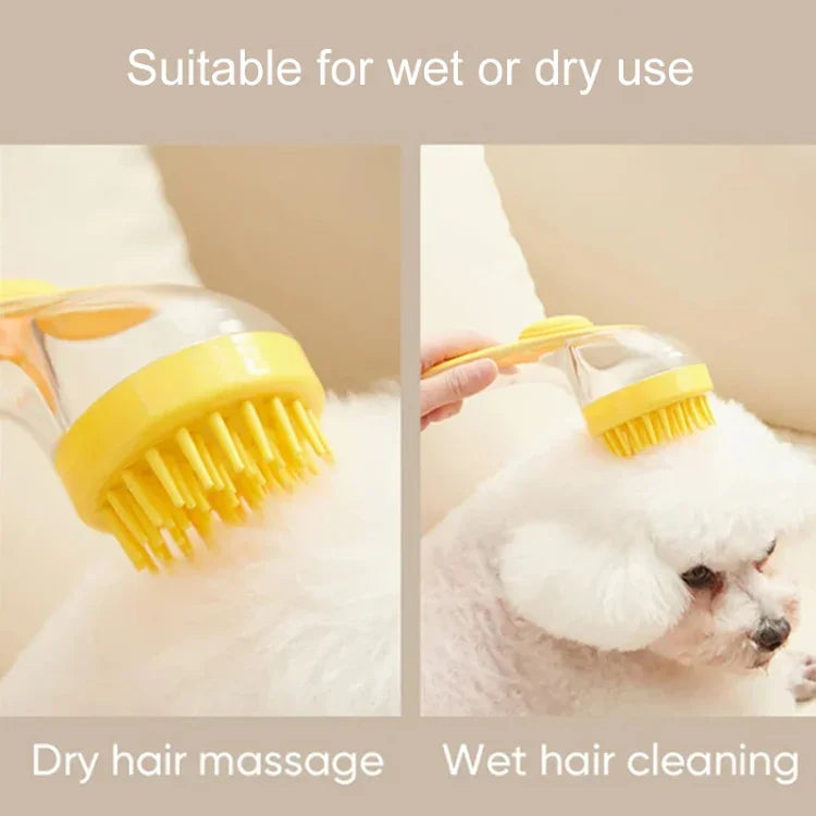Long Handle Pet Bathing Brush Silicone Dogs Cats Cleaning Massage Brush Grooming Comb, Fine Teeth Yellow, Fine Teeth Blue, Fine Teeth Green, Coarse Teeth Yellow, Coarse Teeth Blue, Coarse Teeth Green