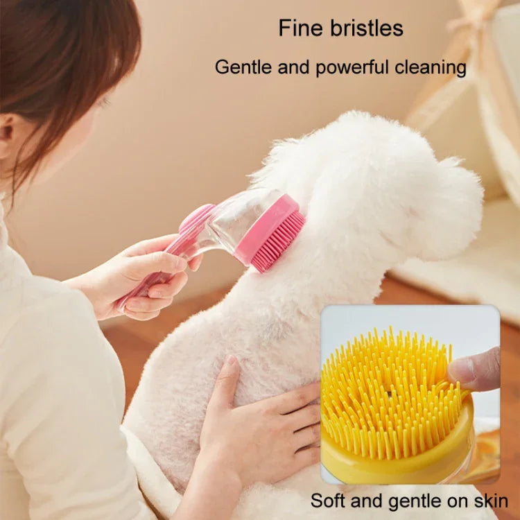 Long Handle Pet Bathing Brush Silicone Dogs Cats Cleaning Massage Brush Grooming Comb, Fine Teeth Yellow, Fine Teeth Blue, Fine Teeth Green, Coarse Teeth Yellow, Coarse Teeth Blue, Coarse Teeth Green