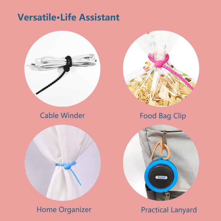 100pcs /Pack Silicone Ties Multi-Use Food Bag Clip Data Cable Winder Organizer, 15cm Black, 15cm White