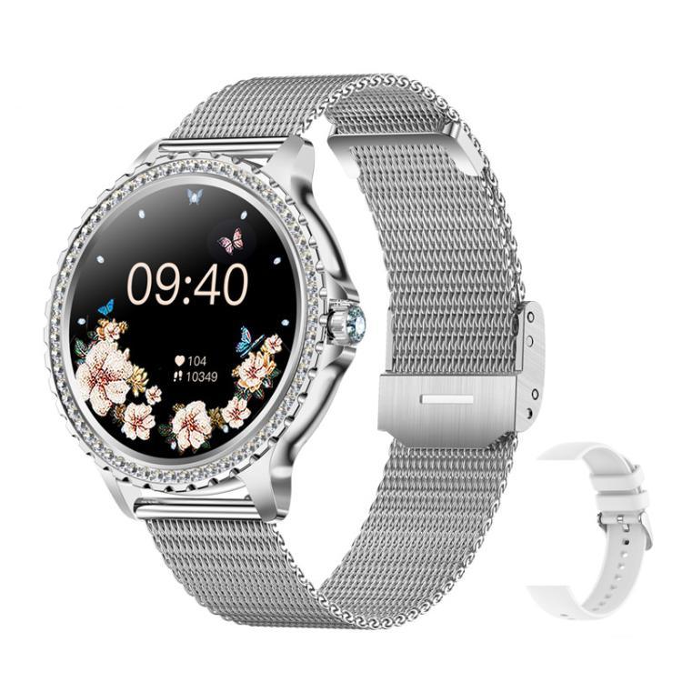 Bluetooth Calling AI Voice Assistant Life Waterproof Sports Smartwatch, Black Silicone Strap, Gold Pink Silicone Strap, Silver Gray Silicone Strap, Gold Rough Steel Strap+Pink Silicone Strap, Silver Rough Steel Strap+Gray Silicone Strap                ...