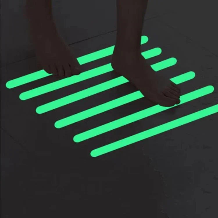 12pcs /Pack PEVA Self-Adhesive Glow-in-the-Dark Anti-Slip Stickers for Bathroom, Stairs, Floor, Strip 2x20cm, Strip 2x38cm, S-shape 1.3x18cm, Round 8cm, Round 10cm, Flower 8cm, Flower 10cm, Conch