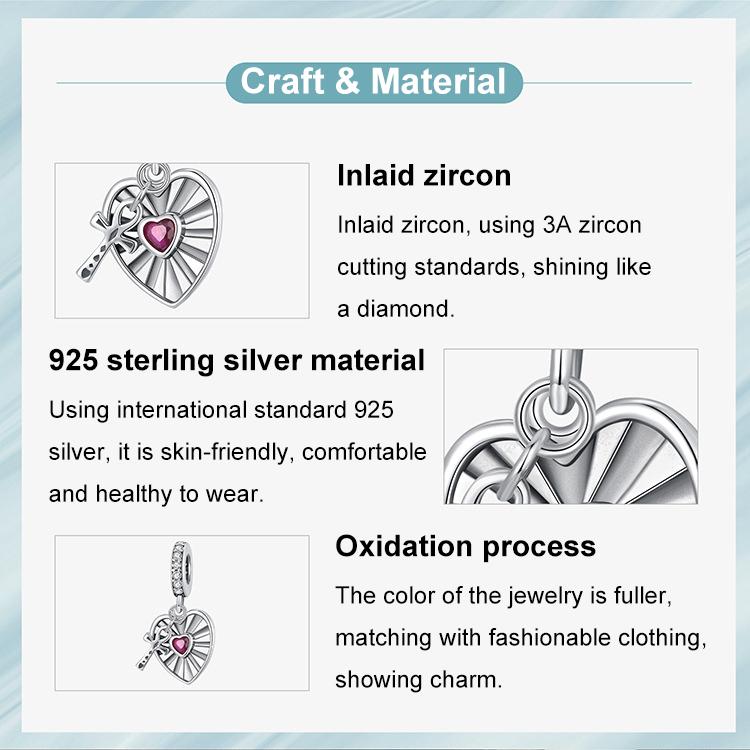 S925 Sterling Silver Heart Cross Hollow Pendant Bracelet Beads