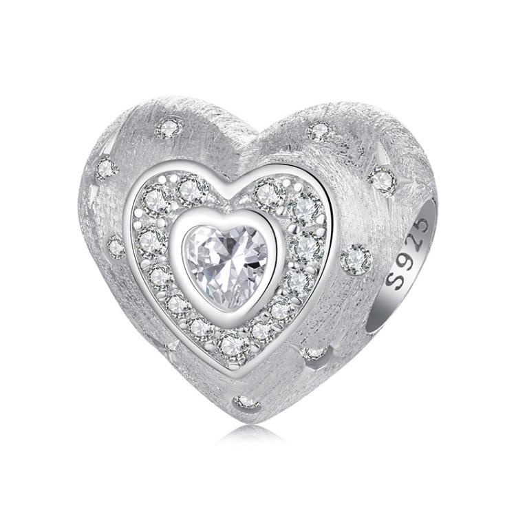 S925 Sterling Silver Platinum-Plated Shining Heart Beads