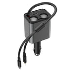 120W 1 To 2 Retractable USB Car Fast Charging Charger With Cigarette Lighter