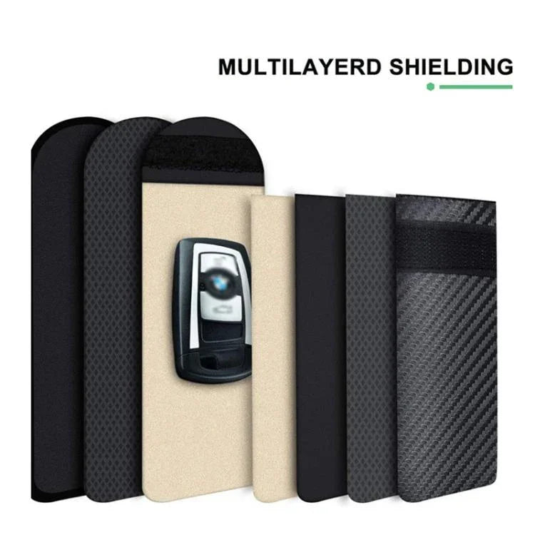 RFID Blocking Car Key Holder Anti-Skimming Carbon Fiber Key Case for Vehicles, Credit Cards & Electronics, Medium Red Line, Medium Green Line, Small Black Line