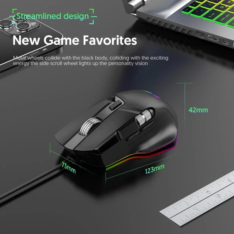 MKESPN X13 RGB Full Speed Wired Gaming Mouse 12400 DPI 10-Key Dual Scroll Wheel Swing Macro Programmable Mouse, X13