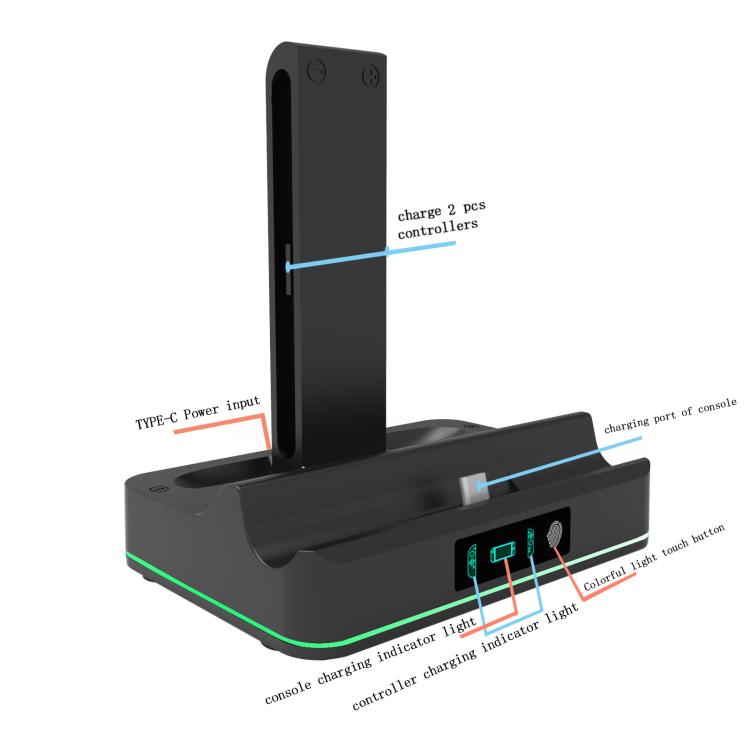For Nintendo Switch 2 & Joy-Con Controllers KJH Charging Dock With Ambient Lighting, PG-SW2130 White, PG-SW2130 Black