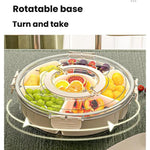 360-Degree Rotating 6-Compartment Snack Tray with Handle & Airtight Lid – Round Portable Food Storage Container for Fruits, Nuts, Candy, 6-Compartment