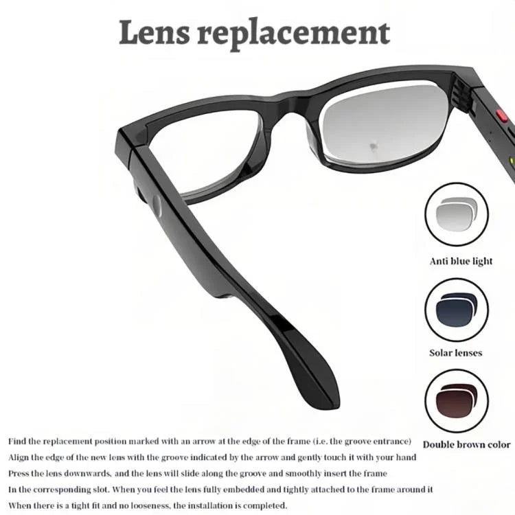 AIMB-G1 Smart Glasses with 5MP Camera & Real-Time AI Translation 1080P Stabilized Video, 3 Lens Kit, AIMB-G1
