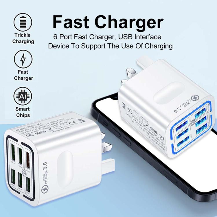 BK321 6USB Multi-port Fast Charging Phone Charger, EU Plug (Black), EU Plug (White), EU Plug (Yellow), US Plug (Black), US Plug (White), US Plug (Yellow), UK Plug (Black), UK Plug (White), UK Plug (Yellow)