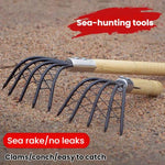 Clam Rake With Mesh Pocket Seaside Beach Rake Wooden Handle Small Iron Rake Tool, Short, Long