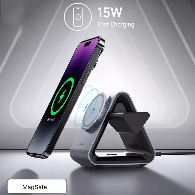 ANKER B2599 15W 3 In 1 Desktop Magnetic Wireless Charger Docking Station For iPhone / iWatch / AirPods, US Plug, B2599
